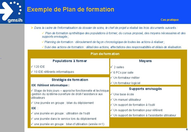 Exemple de Plan de formation Cas pratique Ø Dans la cadre de l’informatisation du