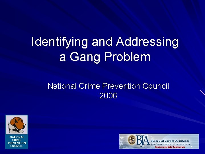 Identifying and Addressing a Gang Problem National Crime Prevention Council 2006 1 