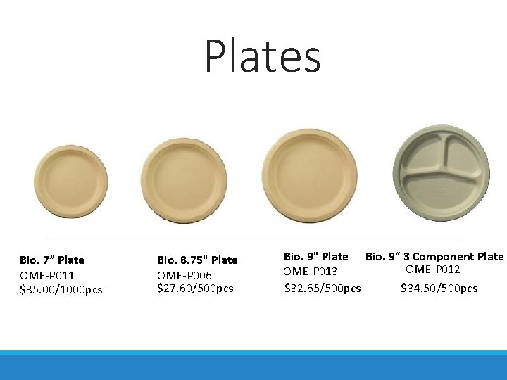 Plates Bio. 7” Plate OME-P 011 $35. 00/1000 pcs Bio. 8. 75" Plate OME-P