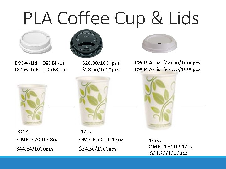 PLA Coffee Cup & Lids D 80 W-Lid D 80 BK-Lid D 90 W-Lids