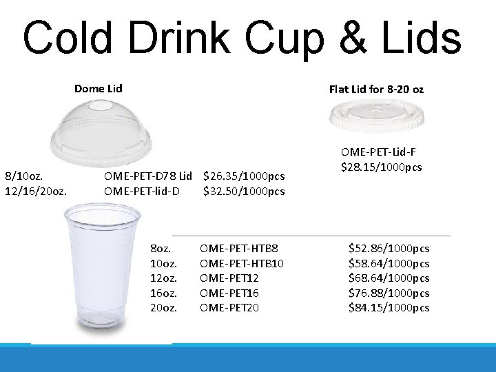 Cold Drink Cup & Lids Dome Lid 8/10 oz. 12/16/20 oz. Flat Lid for