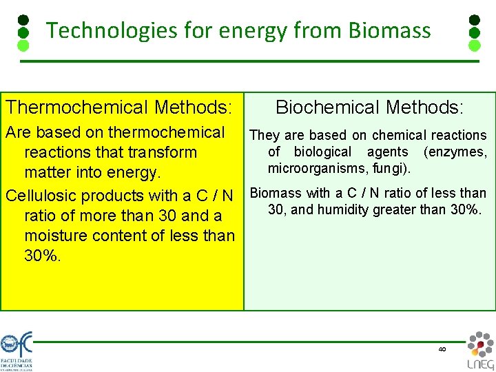 Technologies for energy from Biomass Thermochemical Methods: Biochemical Methods: Are based on thermochemical They