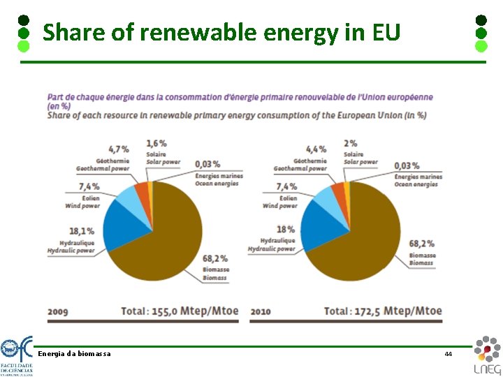 Share of renewable energy in EU Energia da biomassa 44 