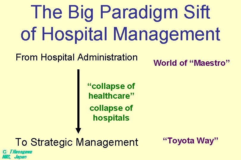 The Big Paradigm Sift of Hospital Management From Hospital Administration World of “Maestro” “collapse