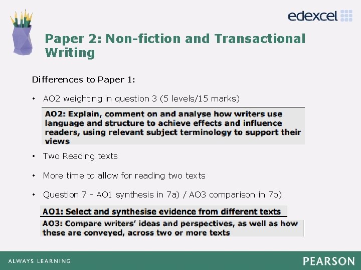 Paper 2: Non-fiction and Transactional Click to edit Master title style Writing Differences to