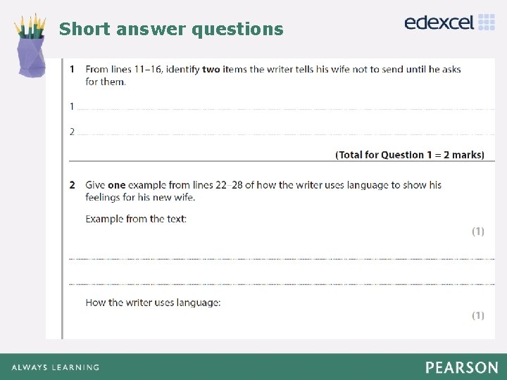 Short answer questions Click to edit Master title style • Click to edit Master