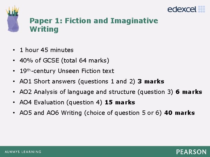 Paper 1: Fiction and Imaginative Click to edit Master title style Writing Click to