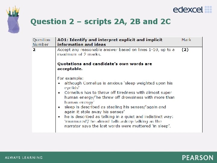 Question 2 – scripts 2 A, 2 B and 2 C Click to edit