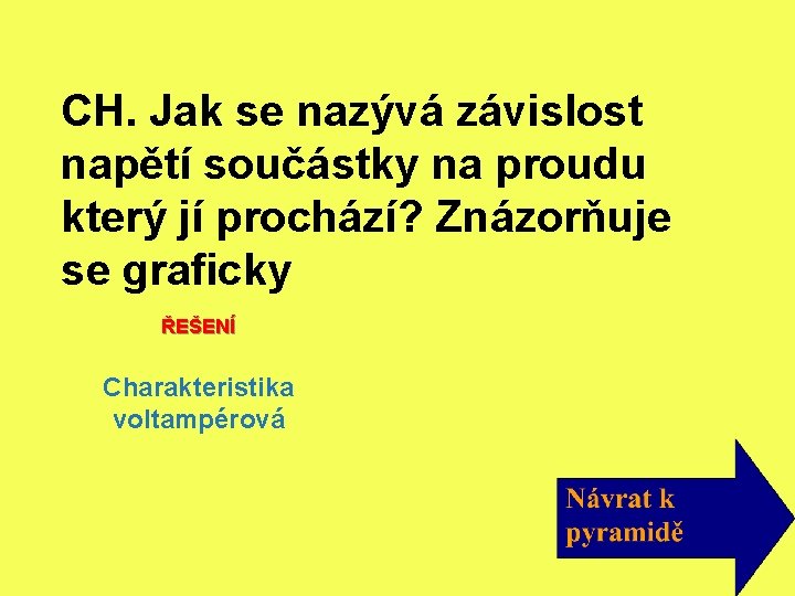 CH. Jak se nazývá závislost napětí součástky na proudu který jí prochází? Znázorňuje se
