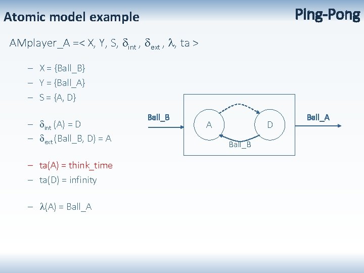 Ping-Pong Atomic model example AMplayer_A =< X, Y, S, int , ext , ,