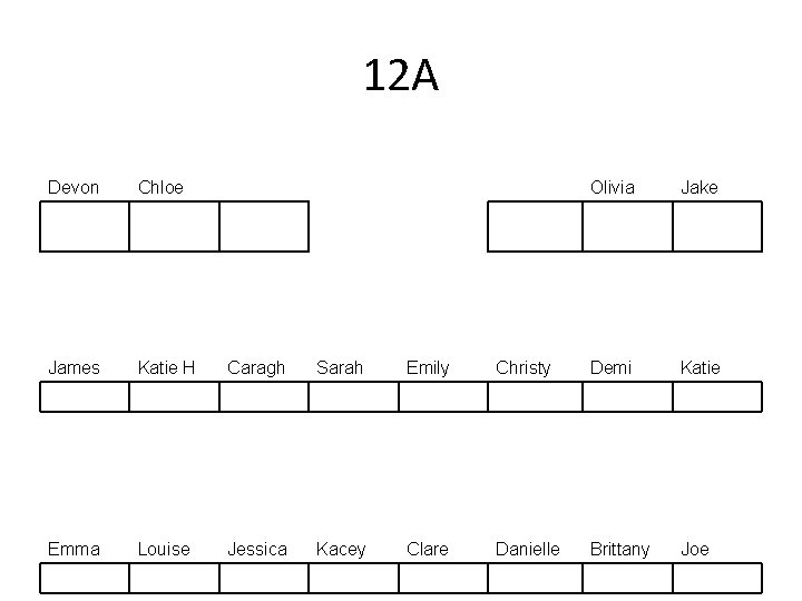 12 A Devon Chloe Olivia Jake James Katie H Caragh Sarah Emily Christy Demi