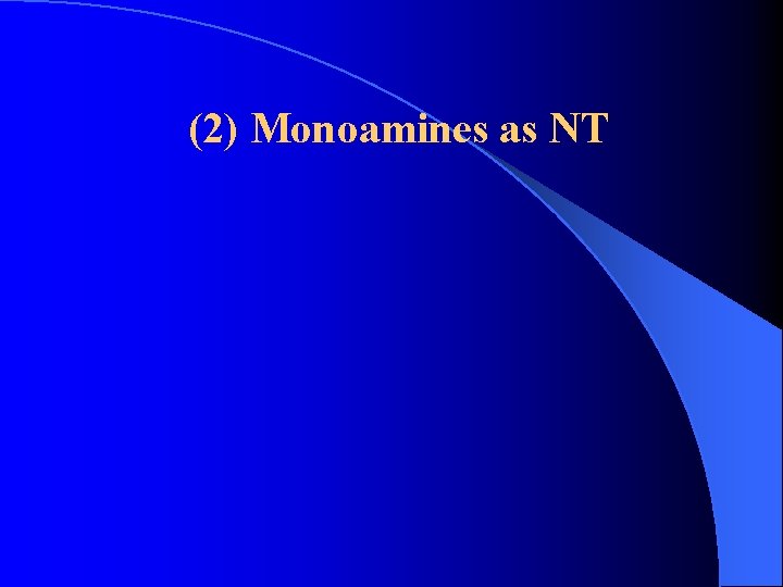 (2) Monoamines as NT (2) Monoamines as NT