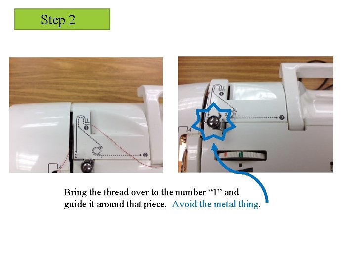 Step 2 Bring the thread over to the number “ 1” and guide it