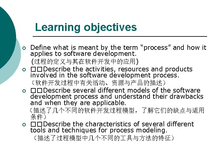 Learning objectives Define what is meant by the term “process” and how it applies
