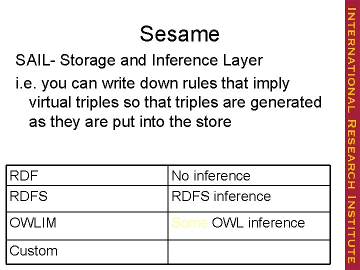 Sesame SAIL- Storage and Inference Layer i. e. you can write down rules that