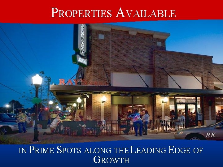 PROPERTIES AVAILABLE IN PRIME SPOTS ALONG THE LEADING EDGE OF GROWTH 