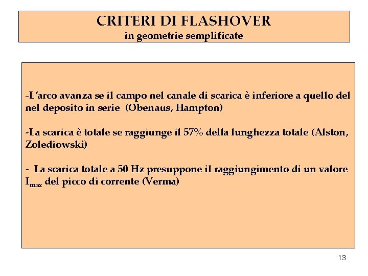 CRITERI DI FLASHOVER in geometrie semplificate -L’arco avanza se il campo nel canale di