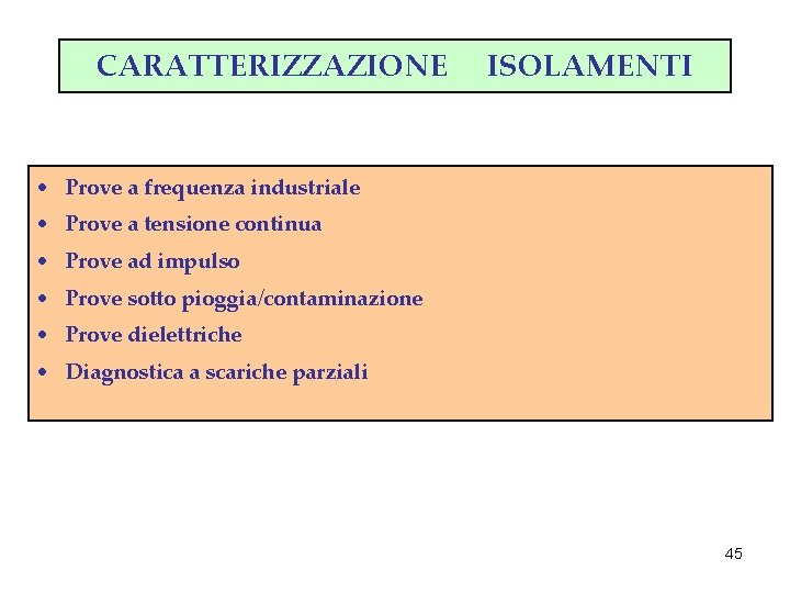 CARATTERIZZAZIONE ISOLAMENTI • Prove a frequenza industriale • Prove a tensione continua • Prove