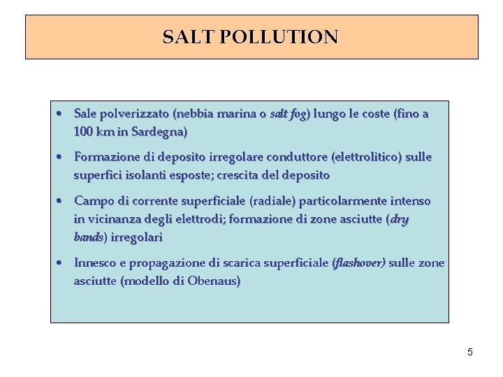 SALT POLLUTION • Sale polverizzato (nebbia marina o salt fog) lungo le coste (fino