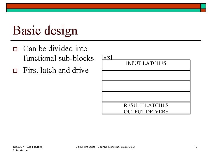 Basic design o o Can be divided into functional sub-blocks First latch and drive