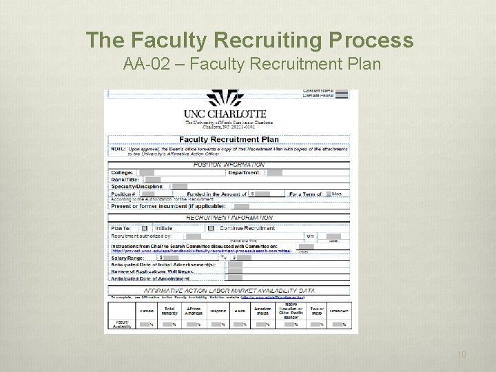 The Faculty Recruiting Process AA-02 – Faculty Recruitment Plan 10 