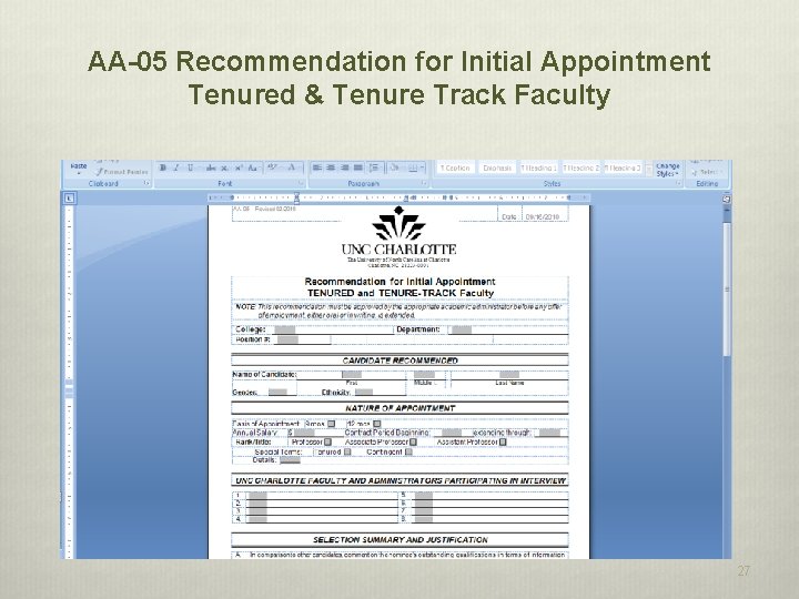 AA-05 Recommendation for Initial Appointment Tenured & Tenure Track Faculty 27 