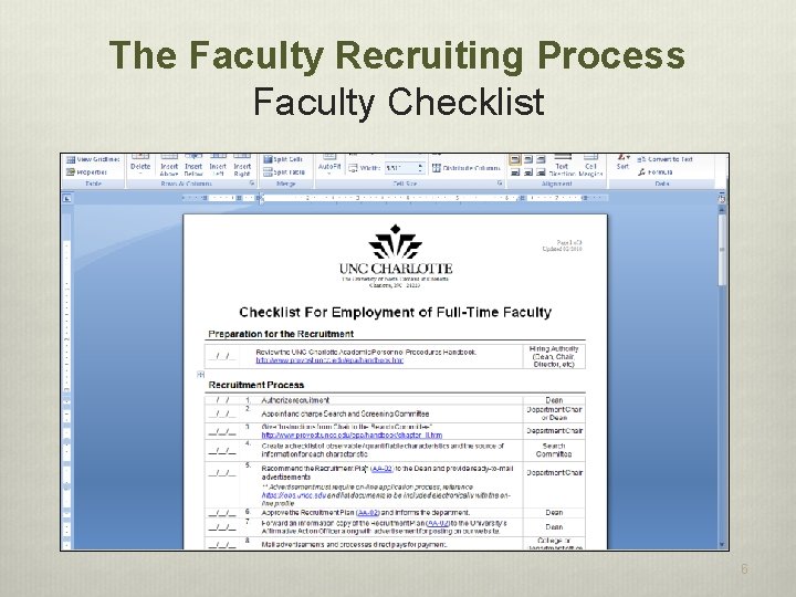 The Faculty Recruiting Process Faculty Checklist 6 