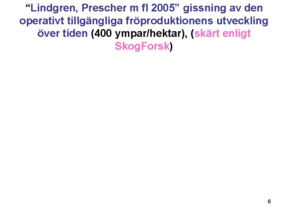 “Lindgren, Prescher m fl 2005” gissning av den operativt tillgängliga fröproduktionens utveckling över tiden