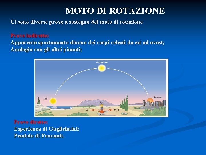 MOTO DI ROTAZIONE Ci sono diverse prove a sostegno del moto di rotazione Prove