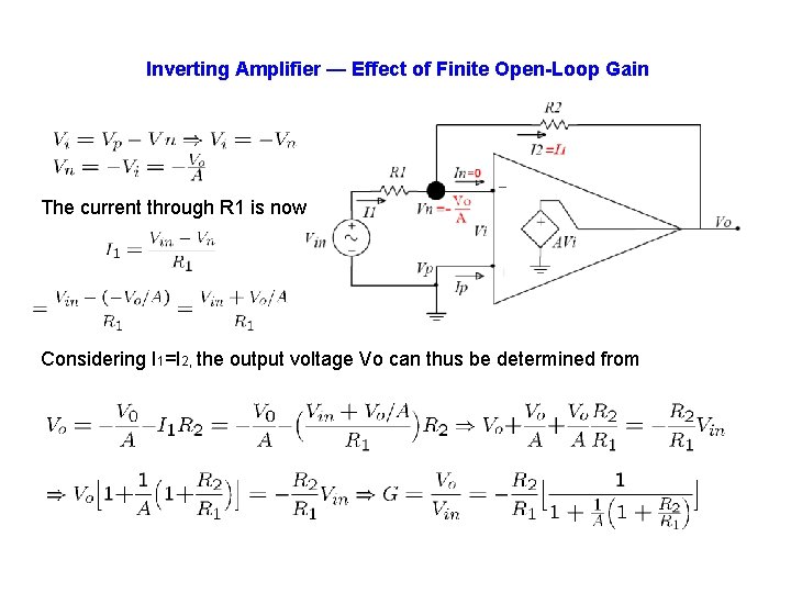 Inverting Amplifier — Effect of Finite Open-Loop Gain The current through R 1 is