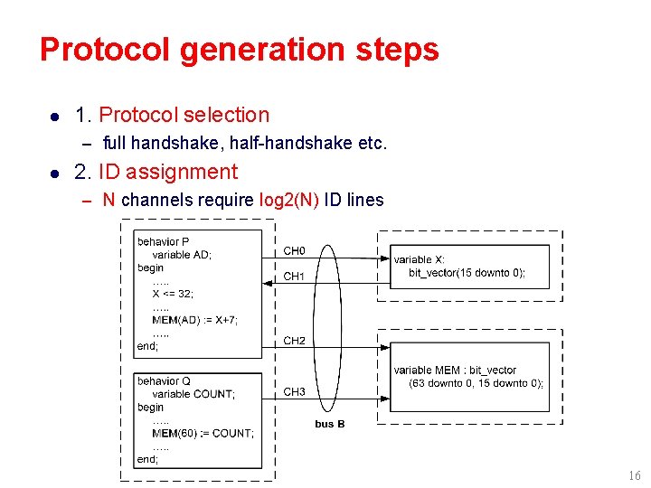 Protocol generation steps l 1. Protocol selection – full handshake, half-handshake etc. l 2. Protocol generation steps l 1. Protocol selection – full handshake, half-handshake etc. l 2.