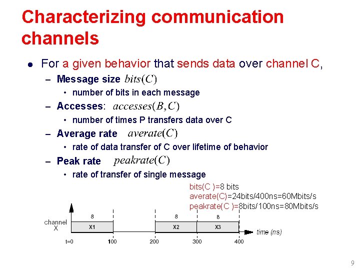 Characterizing communication channels l For a given behavior that sends data over channel C,