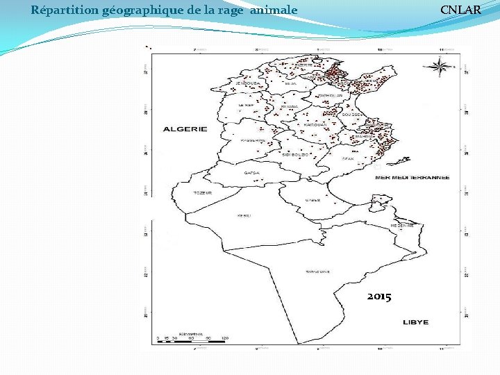 Répartition géographique de la rage animale 2012 CNLAR 2015 