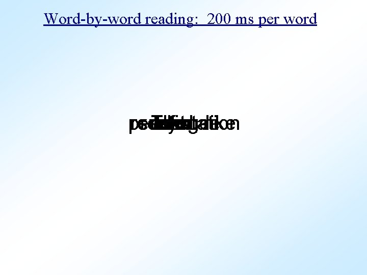 Word-by-word reading: 200 ms per word presentation reading-like sentence word rate. This fast by