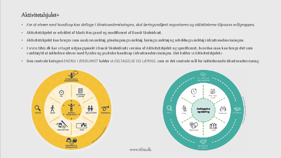 Aktivitetshjulet+ • For at elever med handicap kan deltage i idrætsundervisningen, skal læringsmiljøet organiseres