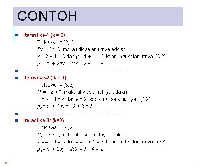 CONTOH e. Iterasi ke-1 (k = 0): Titik awal = (2, 1) Po =