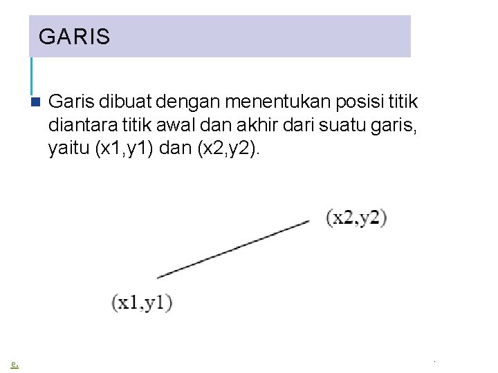 GARIS e. Garis dibuat dengan menentukan posisi titik diantara titik awal dan akhir dari