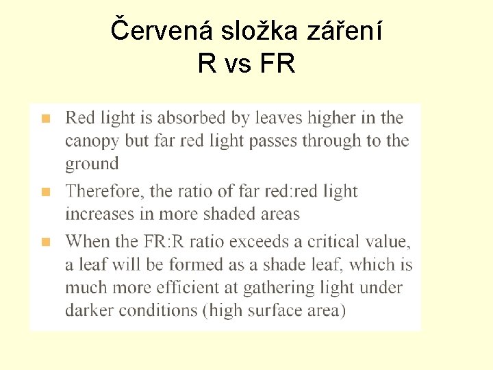 Červená složka záření R vs FR 