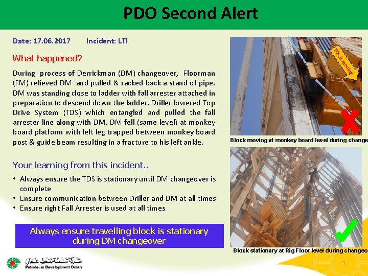 PDO Second Alert Date: 17. 06. 2017 Incident: LTI oc ov km ing During