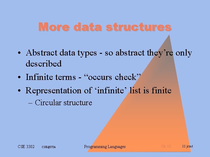 More data structures • Abstract data types - so abstract they’re only described • More data structures • Abstract data types - so abstract they’re only described •