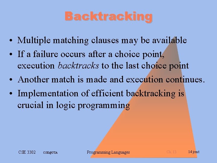 Backtracking • Multiple matching clauses may be available • If a failure occurs after Backtracking • Multiple matching clauses may be available • If a failure occurs after
