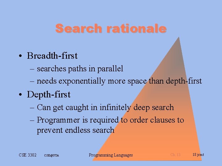 Search rationale • Breadth-first – searches paths in parallel – needs exponentially more space Search rationale • Breadth-first – searches paths in parallel – needs exponentially more space