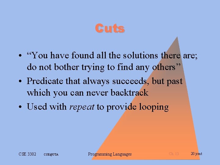 Cuts • “You have found all the solutions there are; do not bother trying Cuts • “You have found all the solutions there are; do not bother trying