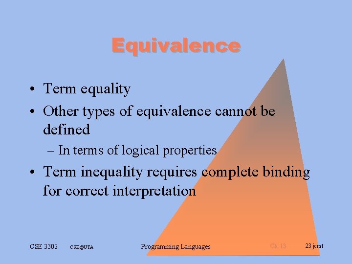 Equivalence • Term equality • Other types of equivalence cannot be defined – In Equivalence • Term equality • Other types of equivalence cannot be defined – In