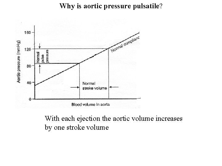 Why is aortic pressure pulsatile? With each ejection the aortic volume increases by one