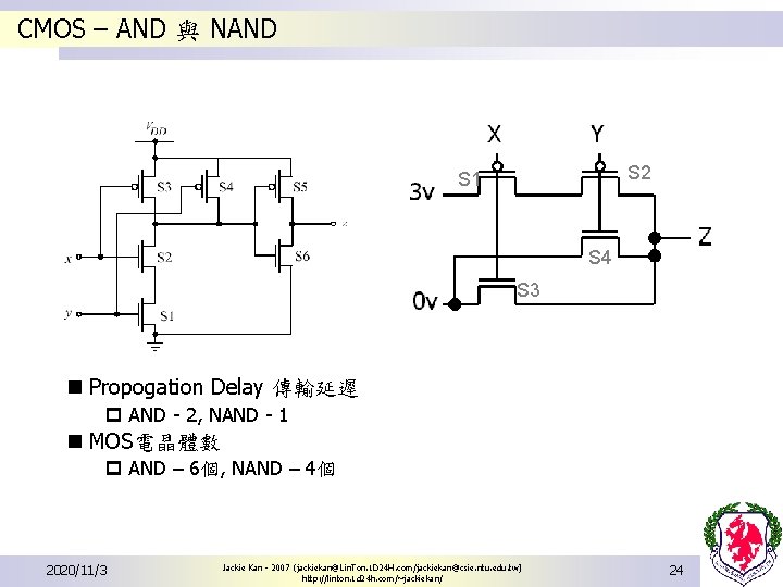 CMOS – AND 與 NAND S 2 S 1 S 4 S 3 n CMOS – AND 與 NAND S 2 S 1 S 4 S 3 n