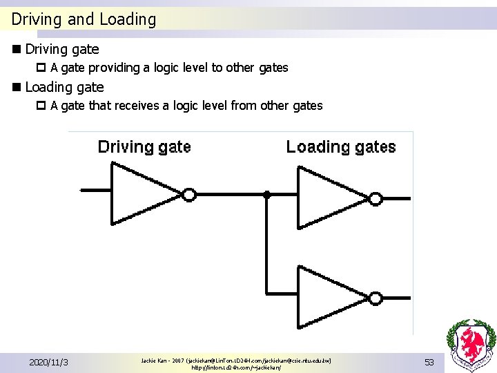 Driving and Loading n Driving gate p A gate providing a logic level to Driving and Loading n Driving gate p A gate providing a logic level to