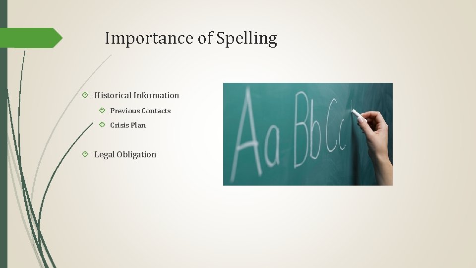 Importance of Spelling Historical Information Previous Contacts Crisis Plan Legal Obligation 