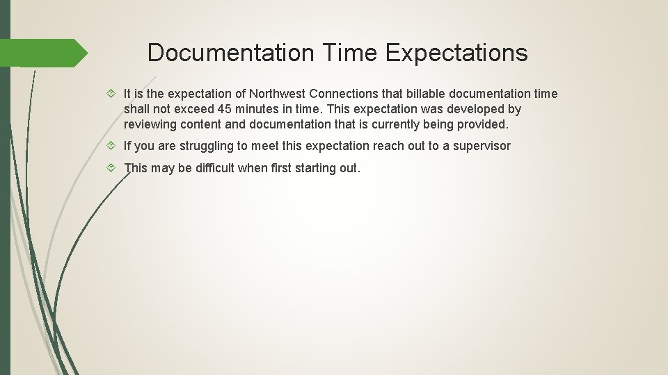 Documentation Time Expectations It is the expectation of Northwest Connections that billable documentation time