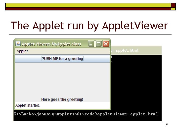 The Applet run by Applet. Viewer 12 